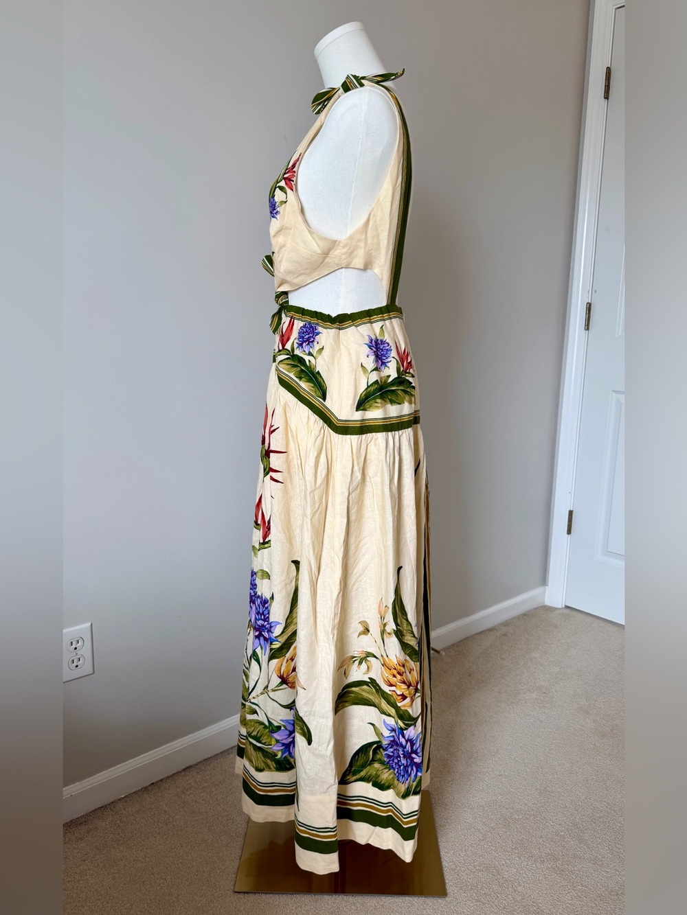 NWT FARM Rio Sand Tropical Scarf Cutout Linen Maxi Dress Sizes M/L - Picture 7 of 12
